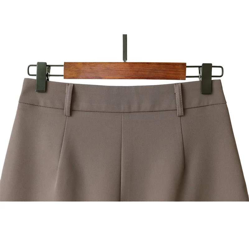 Summer Women Black Suit Shorts Casual Loose Wide Leg Brown Thin Straight Office Ladies Cropped Shorts Pure Color Shorts Pants