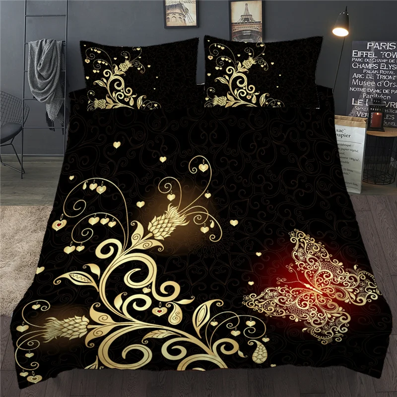 

3D Floral Print Bedding Set Flower Butterfly Queen King Size Duvet Cover Set Twin Single Double Bedclothes For Child Girl Women