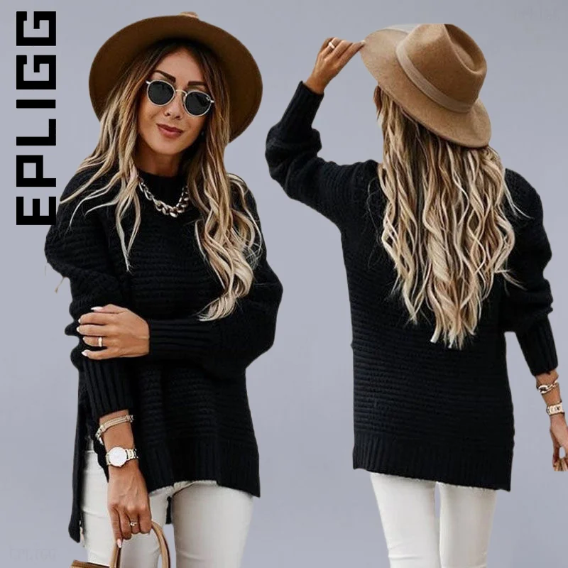 

Epligg Knitted Fashion Women Sweater Basic Jumper Sweaters Ladies O-neck Stylish Leisure Women Sweaters Loose Soft Female
