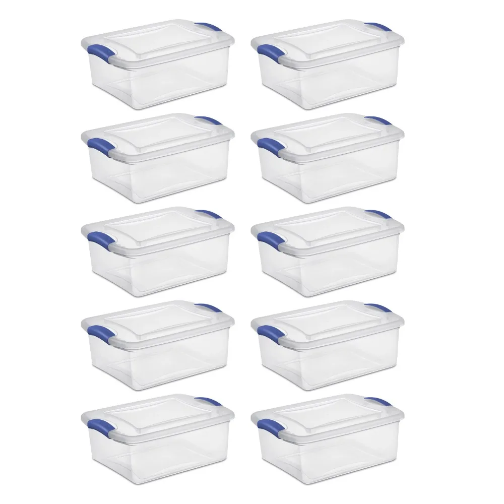 

15 Qt Latch Box Clear Base and Lid Blue Set of 10 Storage Boxes Organizadores Organizador