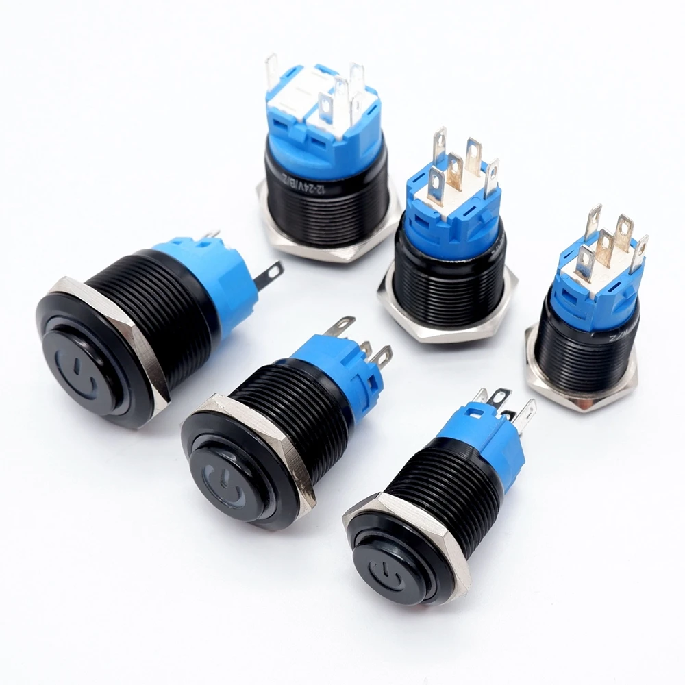 Черный металлический кнопочный переключатель ВКЛ./ВЫКЛ. 16 мм 19 22 кнопка запуска