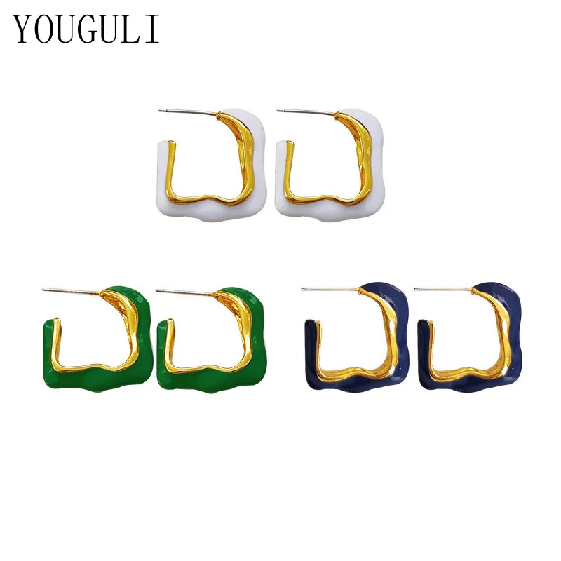 

S925 needle Fashion Jewelry Enamel Earrings Popular Design Irregular White Green Blue Drop Earrings For Girl Lady Gifts