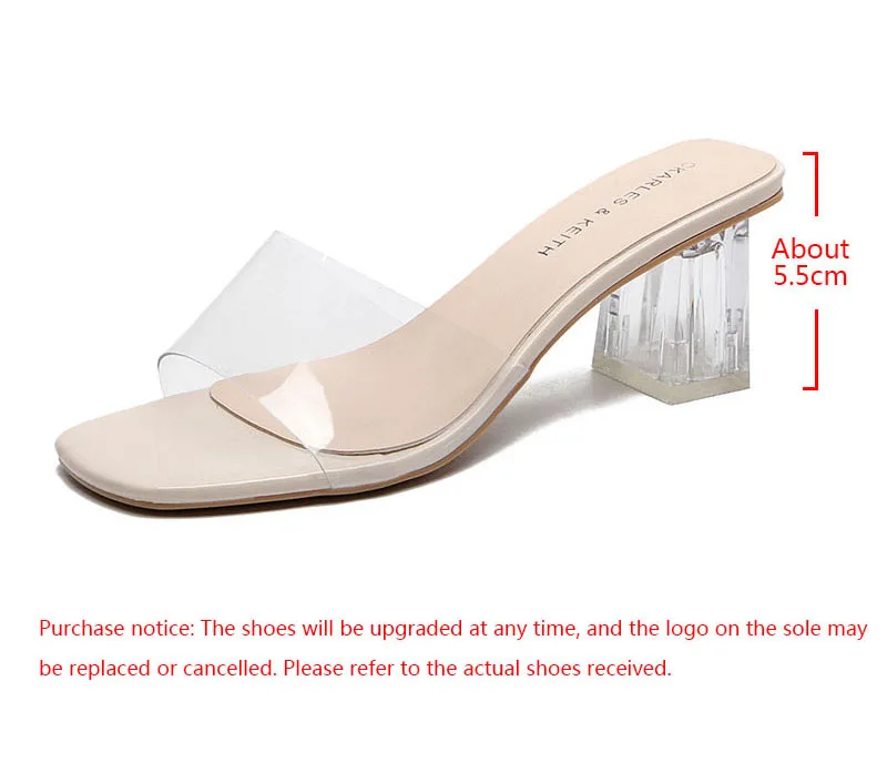 Sandals PVC Jelly Crystal Clear Transparent Slippers Female Shoes Middle Heels Comfortable Women Shoes Fashion Mules Slides