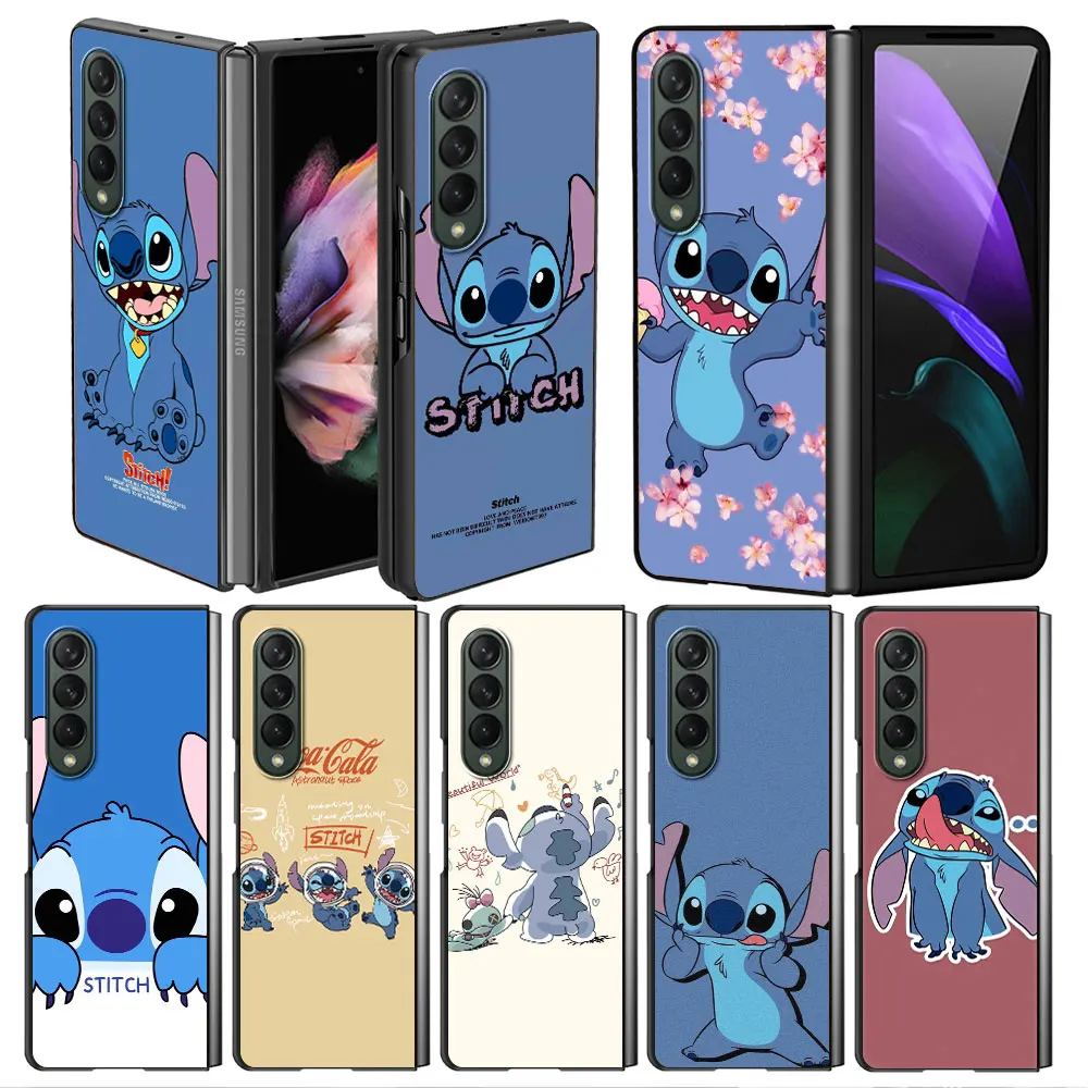 

Cute Cartoon Stitch Case for Samsung Z Fold3 Fold4 5G Phone Cover for Galaxy ZFold 3 Fold 4 Black Hard Fundas 6.7 Inches