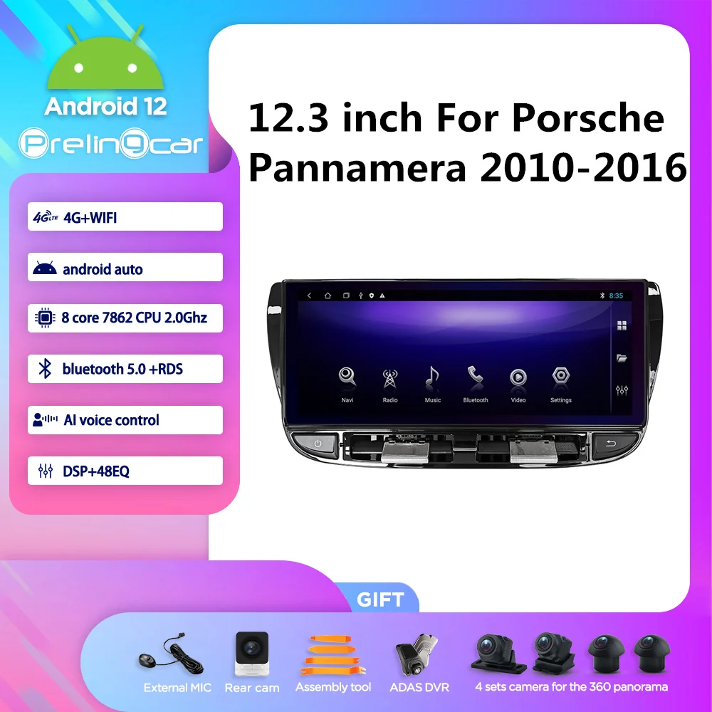 

12.3 Inch Android 12 6G + 128Gb For Porsche Panamera 2010-2016 Auto Multimedia Gps Speler Radio Stereo Ondersteuning Bose 8Core