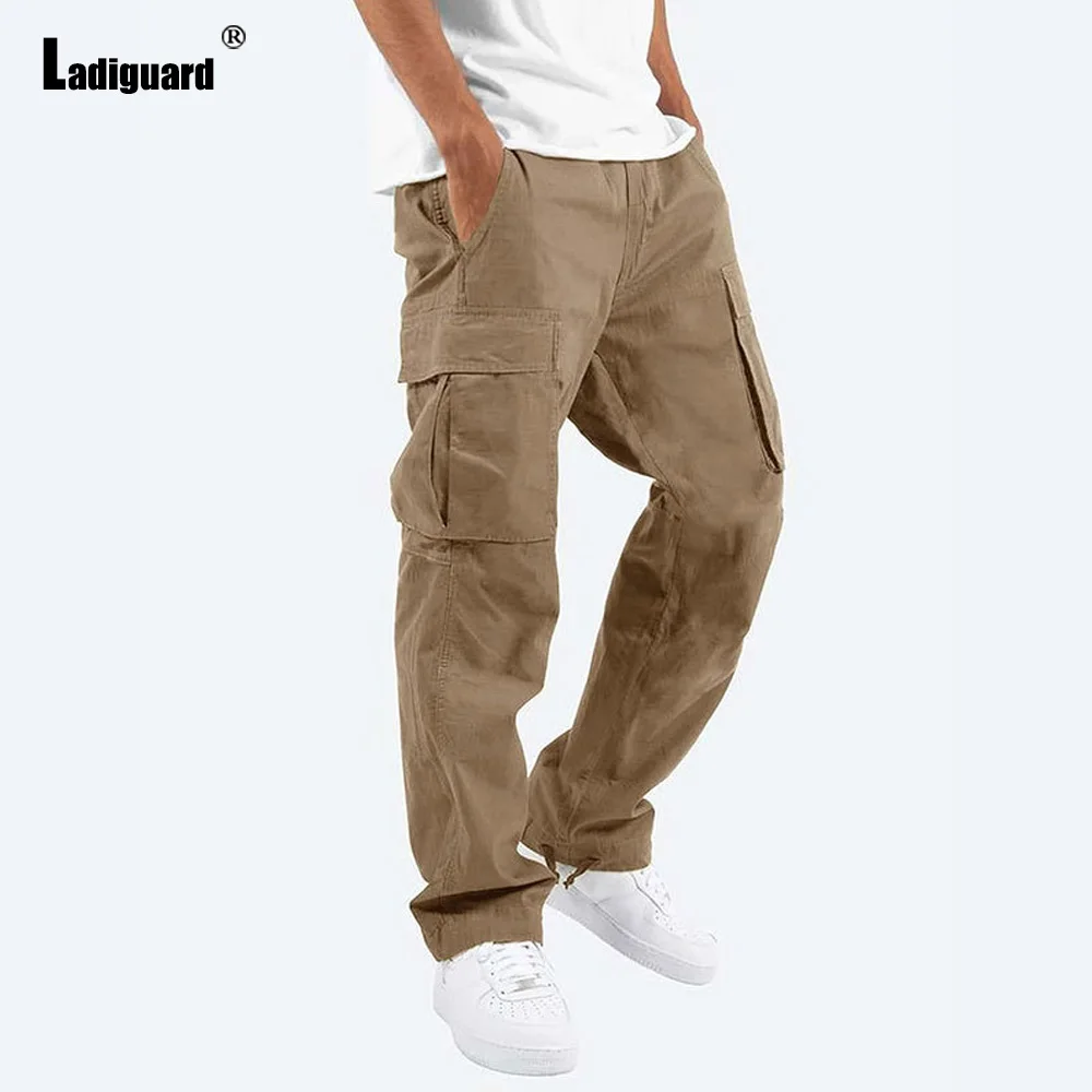 

Ladiguard Plus Size Mens Cargo Pants 2022 European Fashion Moto&Bike Pants Stand Pocket Trouser Male Outdoor Casual Skinny Pant