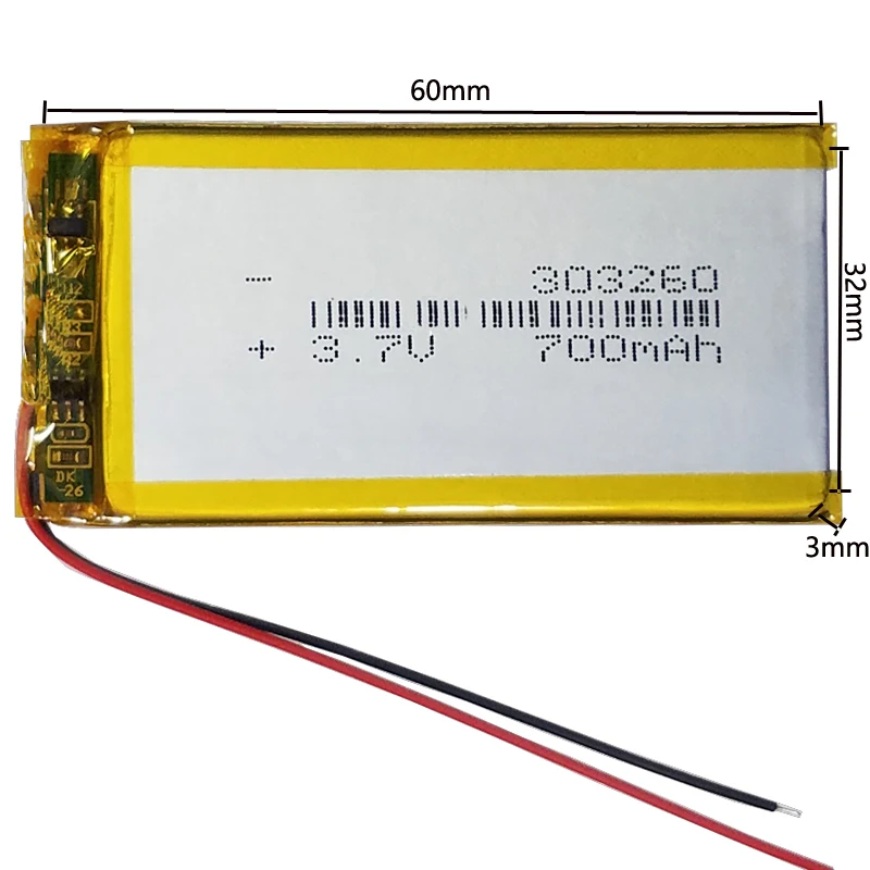 

3.7v 303260 Polymer Lithium Battery 700mah For Dash Cam Mp4 Gps Navigator