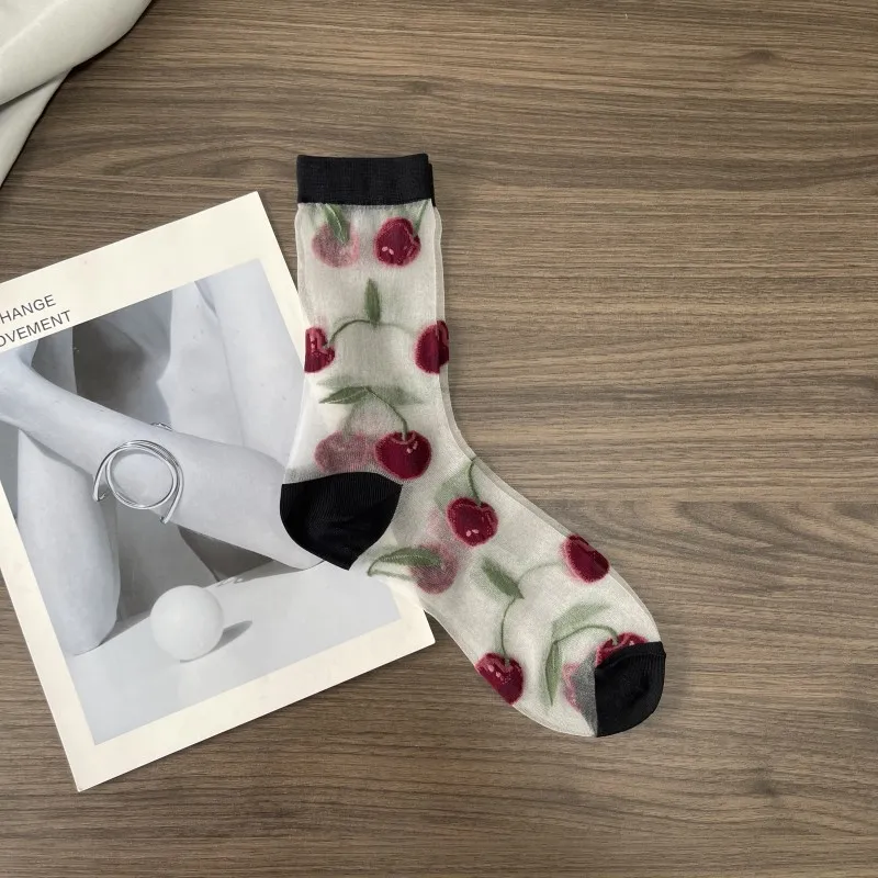 Ультратонкие прозрачные женские носки с разрезом на носках летние красные