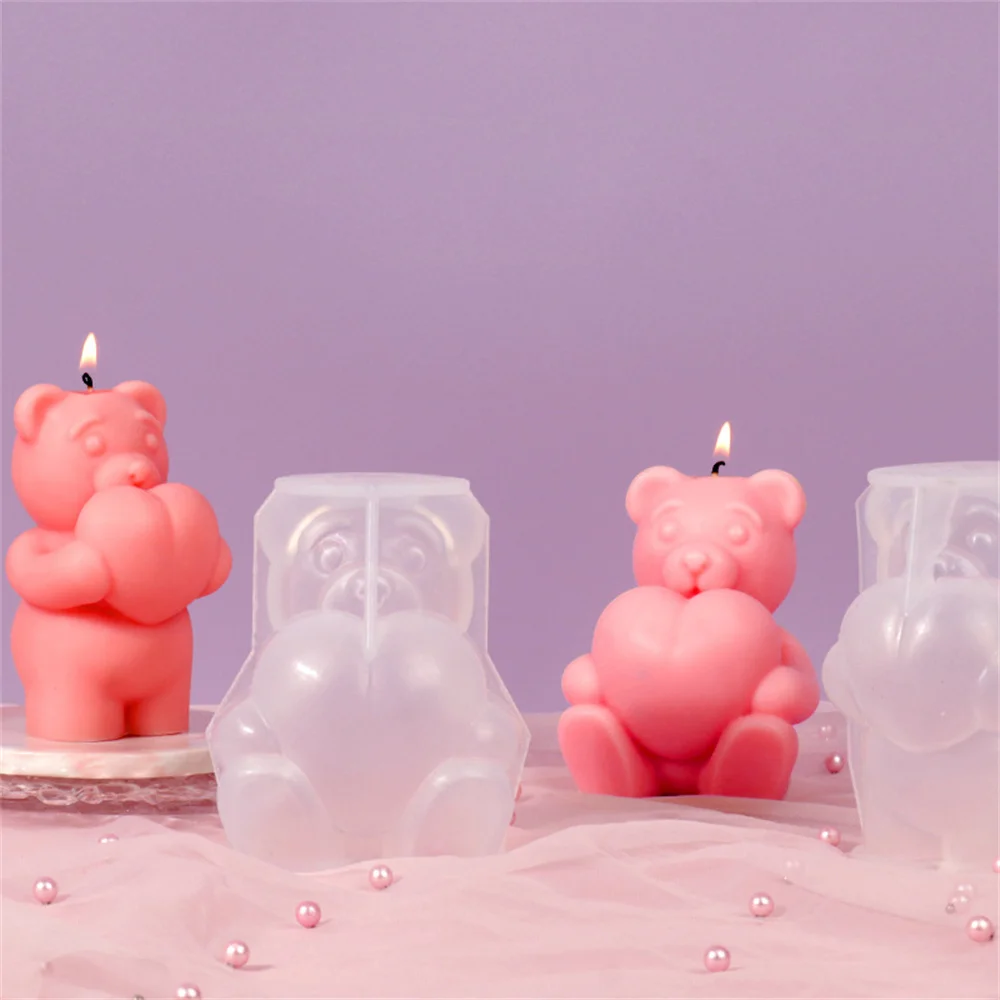 

3D Love Bear Silicone Candle Mold DIY Scented Candles Plaster Gypsum Handmade Soap Making Mold Home Wedding Decor Crafts Mould