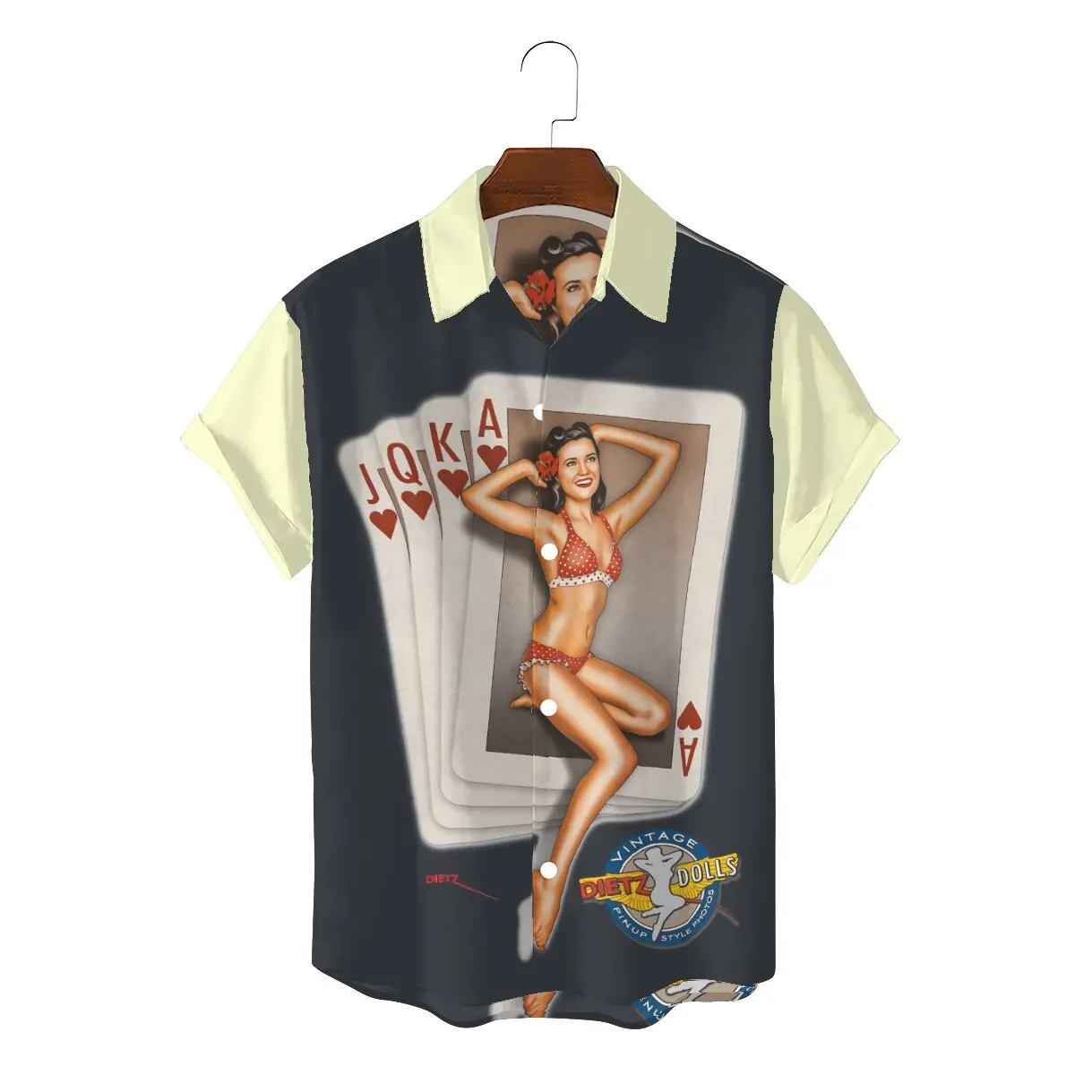 

Ace in the Hand Men Hawaii Shirts Pin Up Girl Model Pop Art Square Collar Tops 3D Shirt Funny High Quality Gift Idea