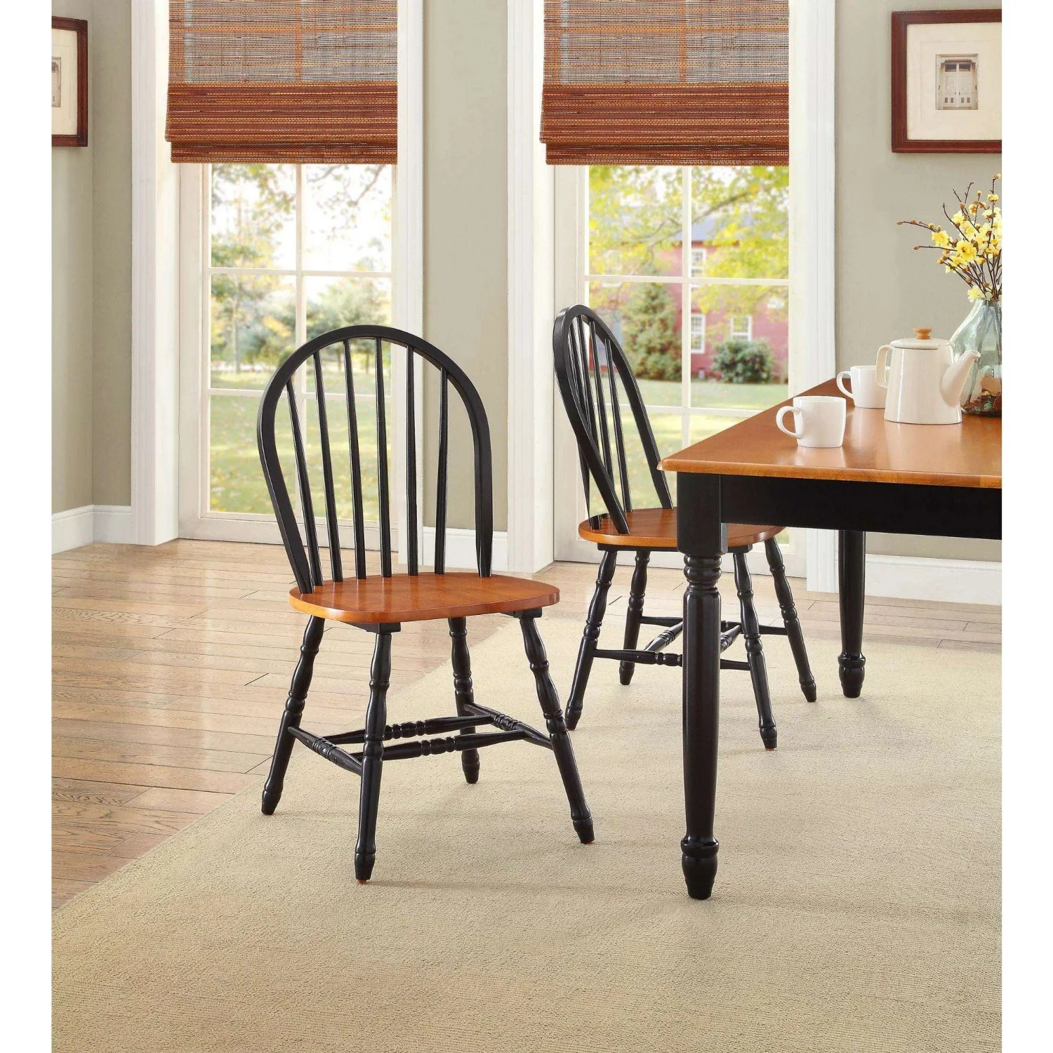 

Better Homes and Gardens Autumn Lane Windsor Solid Wood Chairs, Set of 2, Black and Oak dining chairs