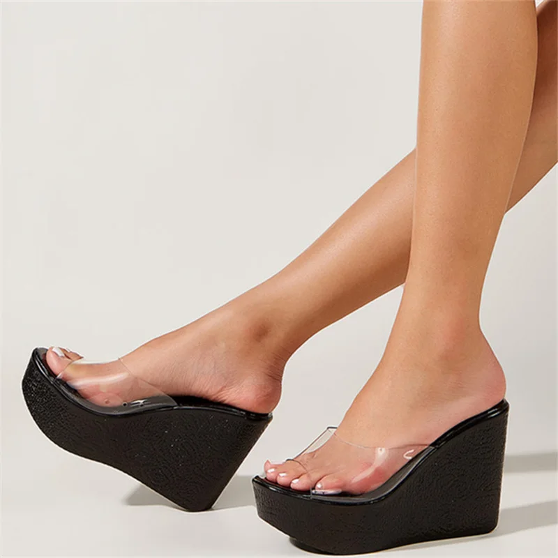 

Летние повседневные стильные женские тапочки, туфли на танкетке с открытым носком, сандалии Muller, прозрачные однотонные сандалии из ПВХ