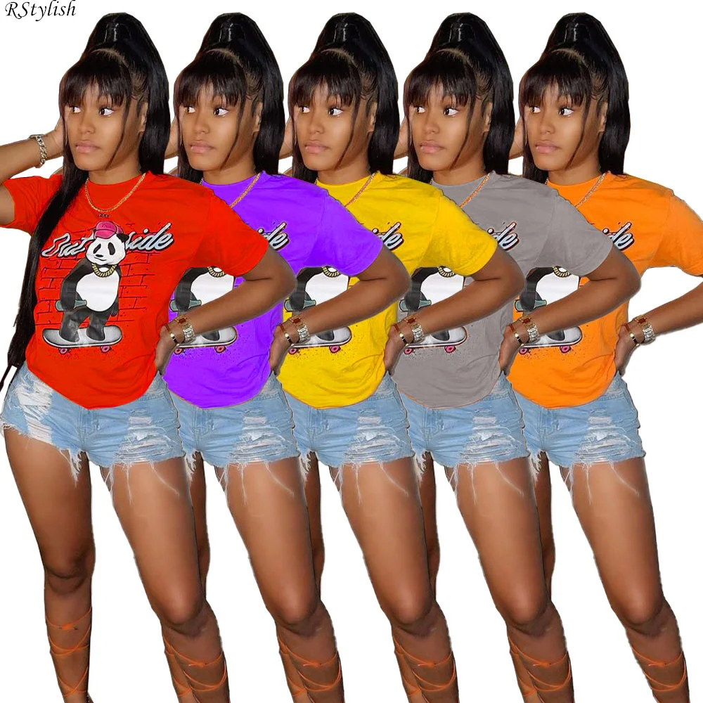 

RStylish Cute Cartoon Print Short Sleeve Round Collar Casual T-shirt Female High Quality Summer Streetwear Harajuku Tee Tops