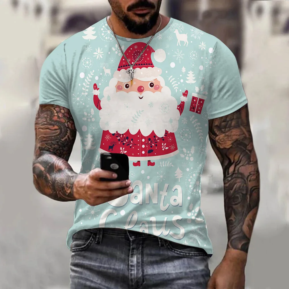

Мужская летняя футболка с коротким рукавом и рождественским принтом, мужская спортивная футболка для бега, фитнеса, тренажерного зала, футб...