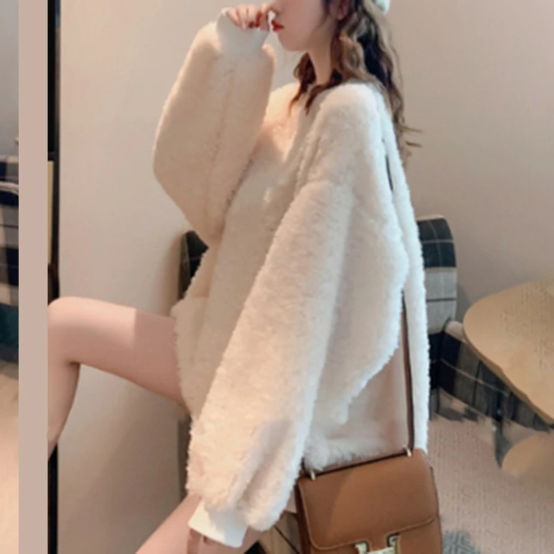 Флисовые толстовки для женщин осенние пальто с круглым вырезом и длинным рукавом