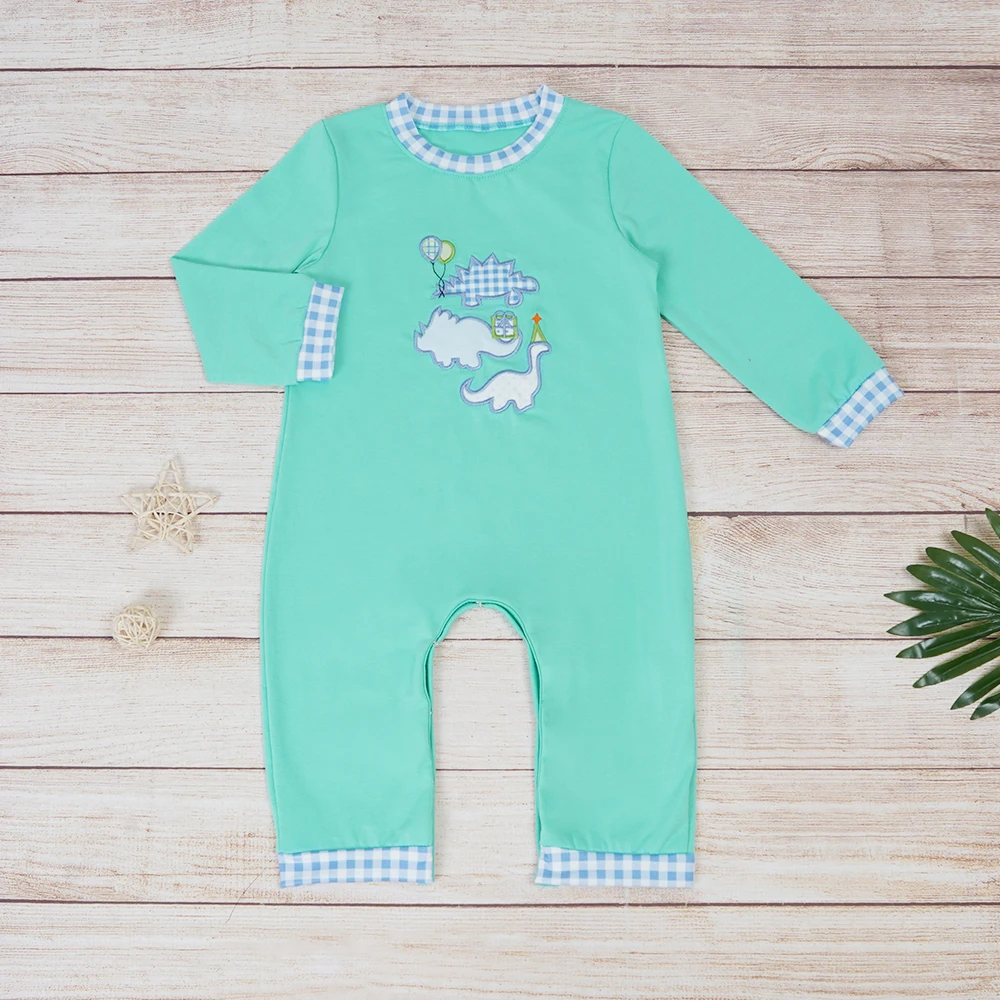 

Children Jumpsuit Baby Boy Clothes Toddler Romper Dinosaur Embroidery Toddler Long Sleeve Bodysuit Green Outfits For 0-3T Boys