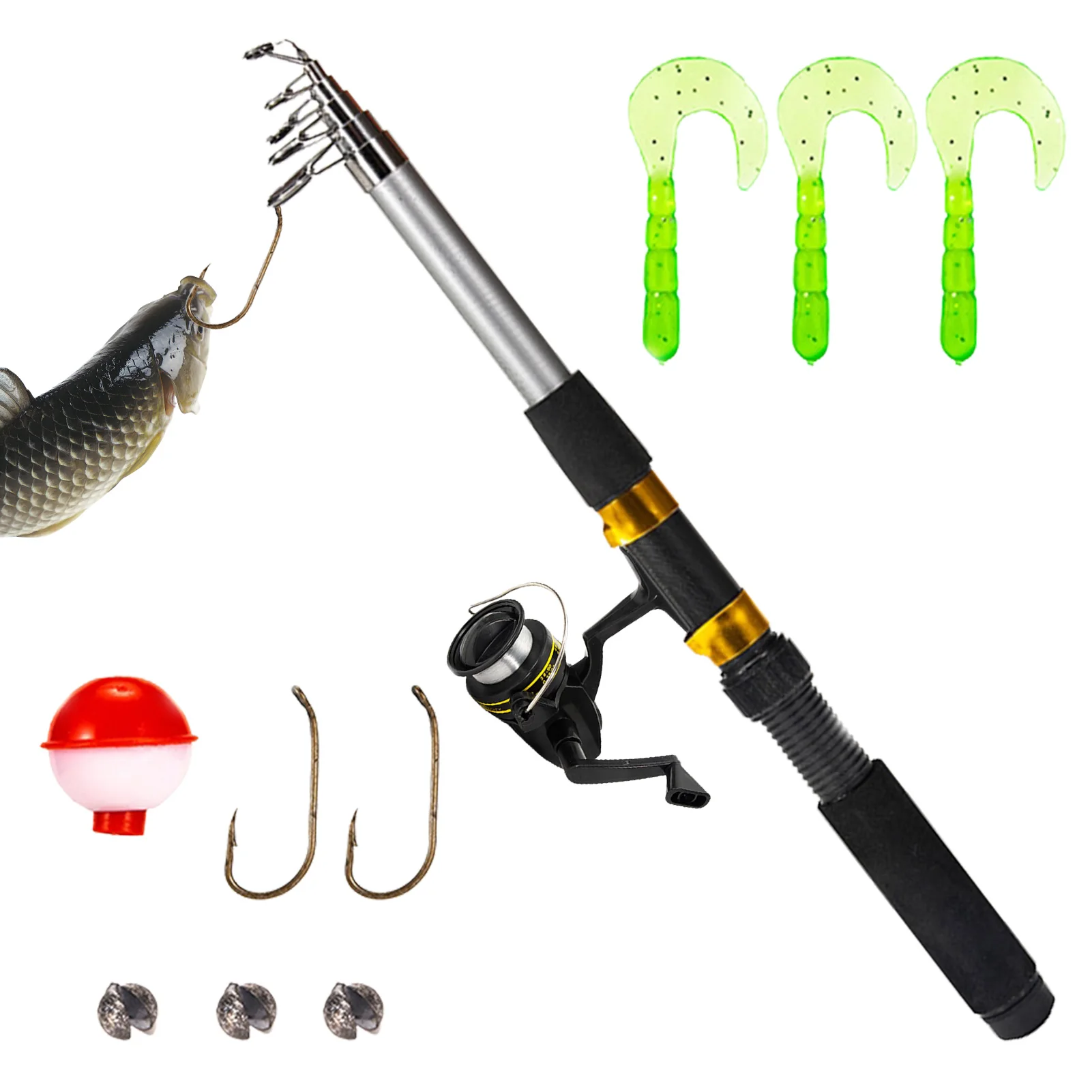 

Рыболовное снаряжение, набор рыболовных снастей, удочки, спиннинговые Катушки, крючки для приманки, телескопическая удочка с катушкой