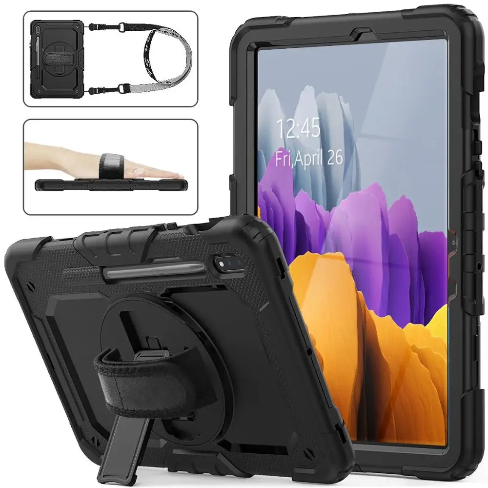 

Case for Samsung Galaxy tab S7 Case T870 T875 Funda Shockproof Protective 360 Rotate Wrist Neck Strap Cover for Galaxy tab S7