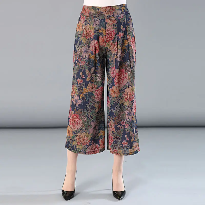 

Women 2022 Summer New Middle-aged and Elderly Pants Female Chiffon Wide-leg Pants Ladies Loose Square Dance Pants E167