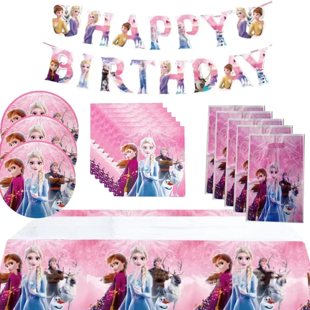 

Disney Ice and Snow Legend Pink Ice and Snow Princess Birthday Wedding Christmas Disposable Tableware Paper Plate Table Cloth