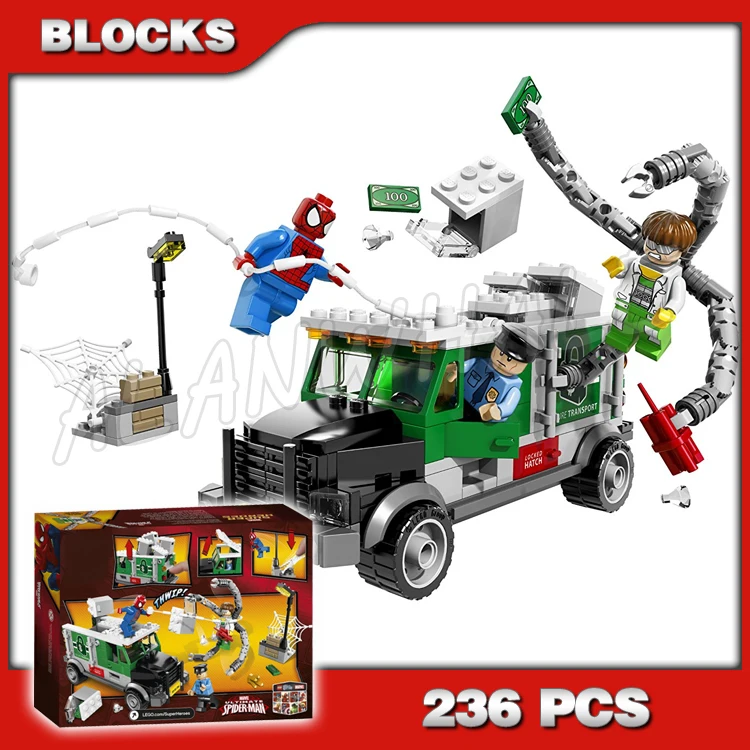 

236pcs Super Fighter Revengers Spider Doc Ock Truck Heist Mechanical Arms 10239 Building Blocks Toy Compatible With Model