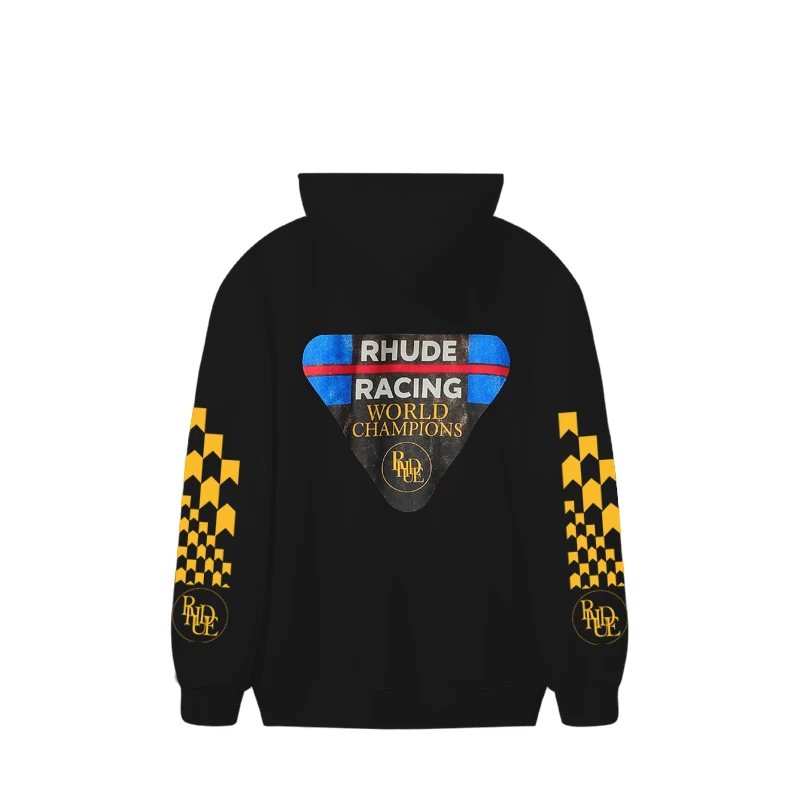 

2023 Fleece RHUDE Racing World Champions Hooded Hoodie Men Women Winter Best Quality Checker Arrow Print Sweatshirts Pullover