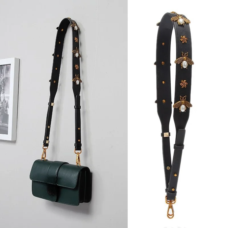 High-quality Leather Wide Bag Cross Pattern Double-sided Adjustable One-shoulder Cross-body Leather Shoulder Strap Accessories