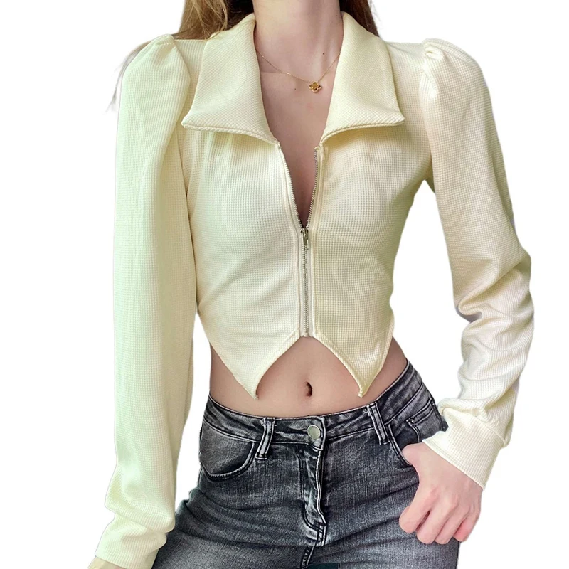 

Knitted Top Women Y2K Tops Long Sleeve Chic Top Zipper Long Sleeve Club Party Tunic Crop Top Summer Top
