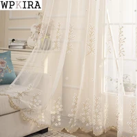 pastoral plum flower embroidery voile curtain for living room sheer mesh drape lace bottom kitchen coffee bay window s772e