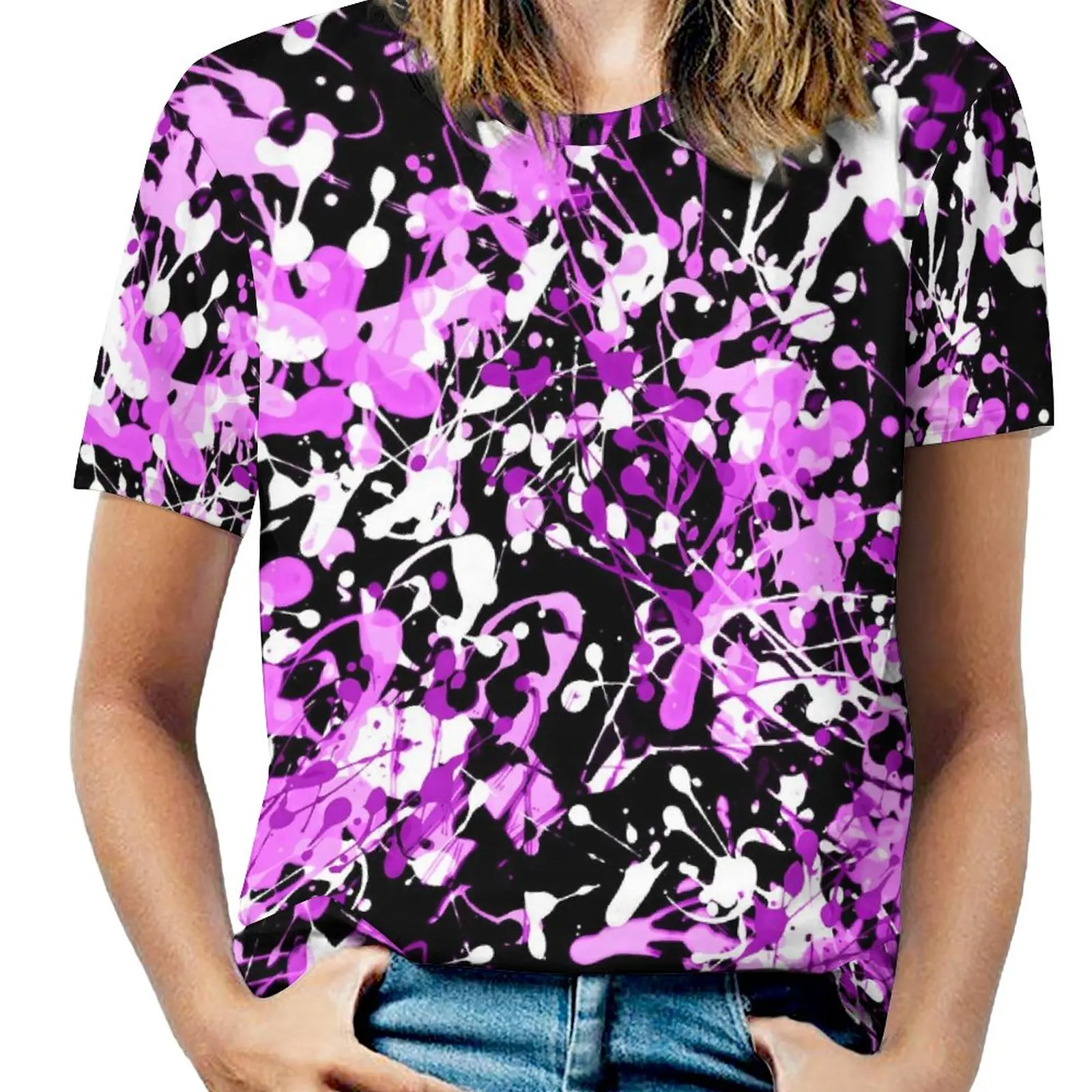 

Футболка женская оверсайз с рисунком брызг, смешной цветной принт, повседневный топ с коротким рукавом, на лето