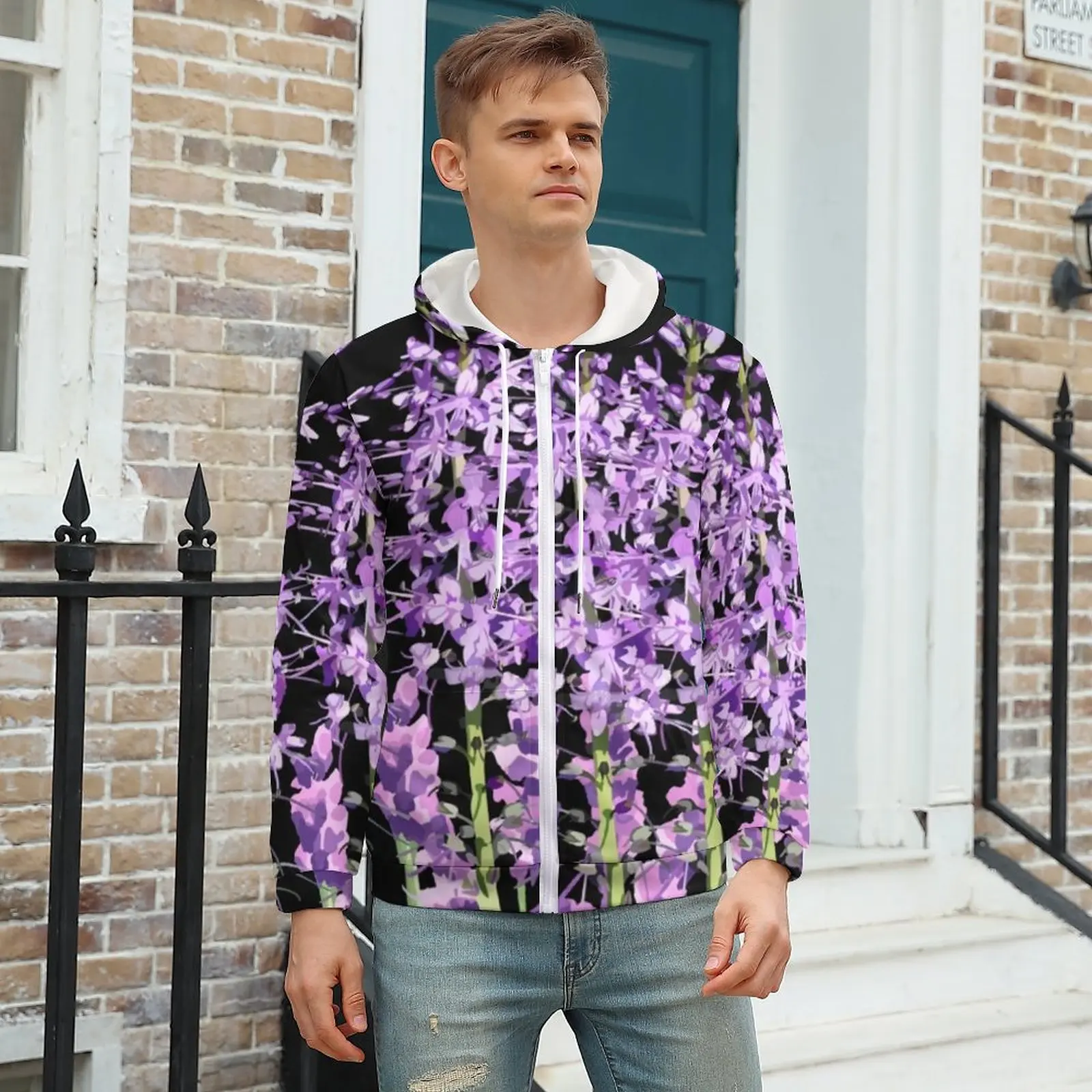 

Lavender Plant Flower Hoodies Cute Beautiful Purple Flowers Autumn Polyester Hoodie Fashion Zip Up Hoodie Mens Plus Size XXXL