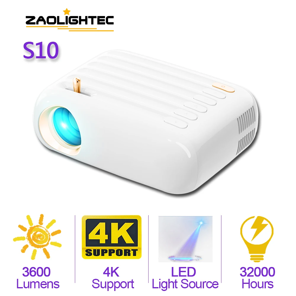 

Портативный Wi-Fi проектор ZAOLIGHTEC S10, мини смарт-проектор с поддержкой 4K HD кинопроектор, большой экран 100 дюйма, светодиодный Bluetooth проектор