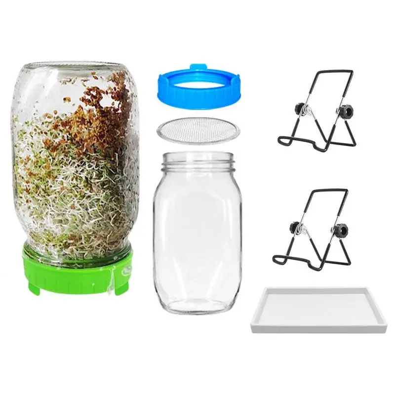 

Complete Mason Jar Sprouting Kit Wide Mouth Quart Sprouting Jars With 304 Stainless Steel Sprouting Lids Indoor Seed Sprouter