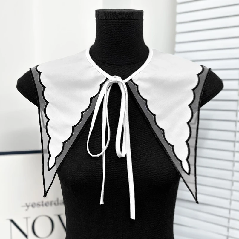 Модный белый черный воротник с вышивкой многослойный и сочетается юбкой