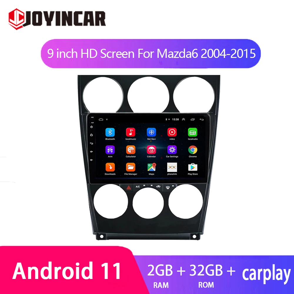 

2 Din Carplay Android 11 автомобильный радиоприемник, мультимедийный плеер для Mazda6 Mazda 6 2004-2015 9 ''HD GPS-навигация WIFI Blutooth MP5 стерео