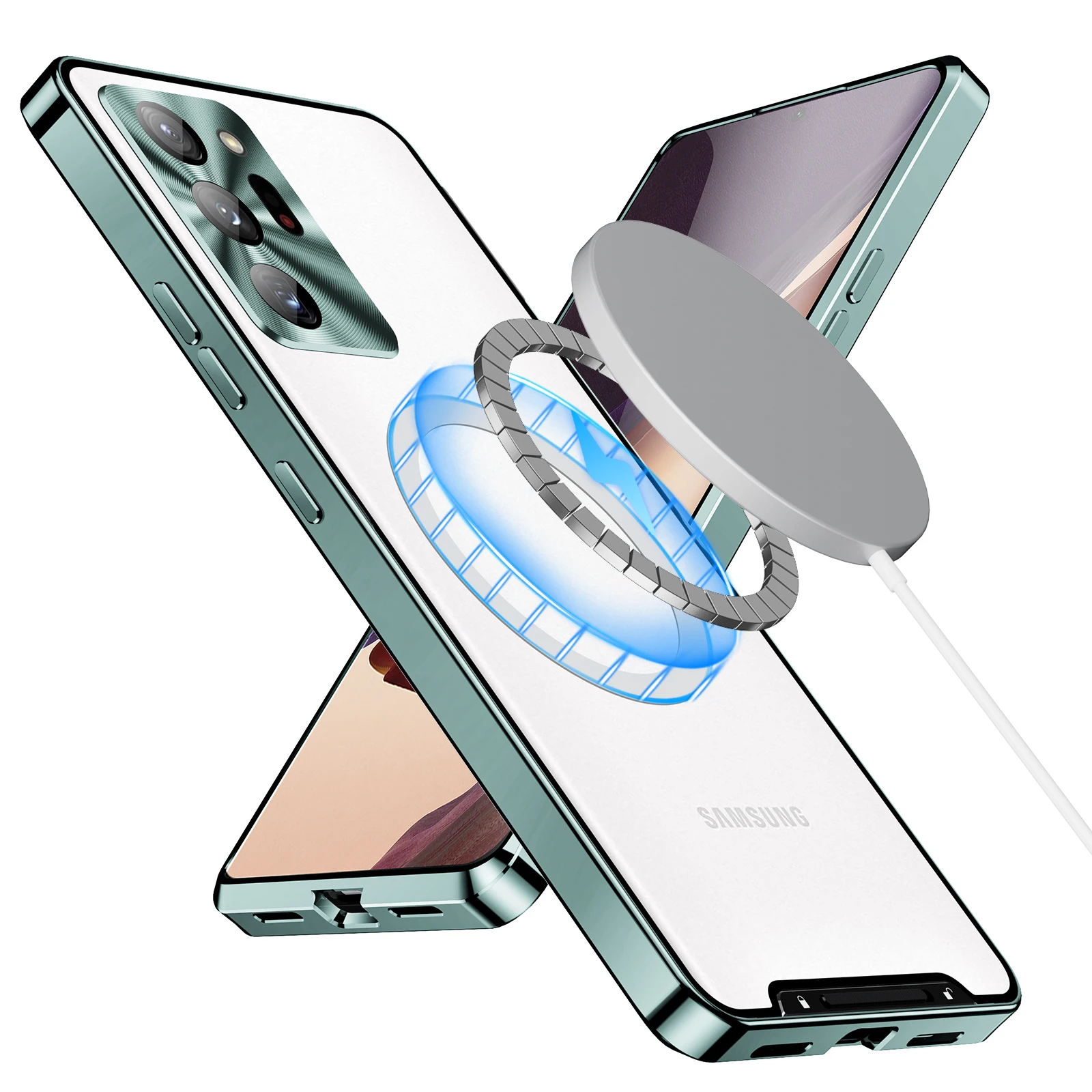 Magnetic Wireless Charging Case For Samsung Galaxy S23 Ultra Note 20 S22 Plus S21 S20 FE Aluminum For Nothing Phone Clear Cover