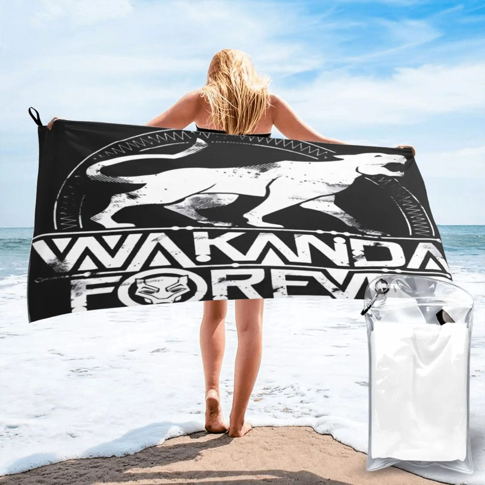 Лицензионное пляжное полотенце Panther Wakanda Forever Blkp07, пляжное полотенце Xxl, пляжное полотенце, банное полотенце для пляжа, пляжная одежда, полоте...