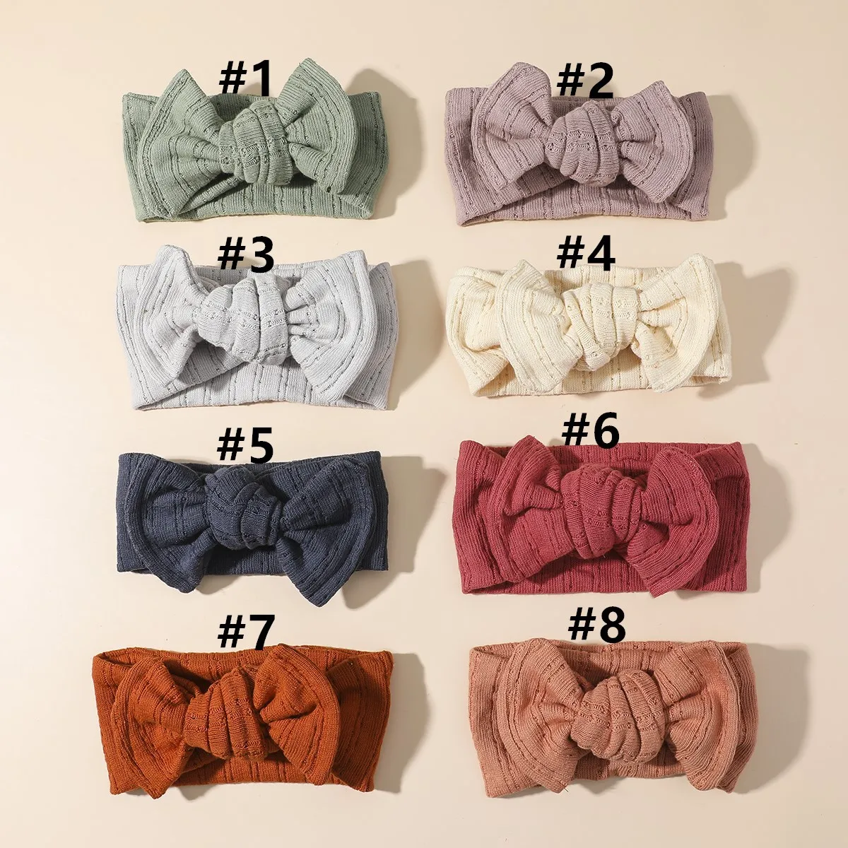 

10Pcs/Lot, Ribbed Baby Turban Headband Newborn Cotton Headwraps Solid Color Girls Bowknot Headband Infant Hair Accesories Bulk
