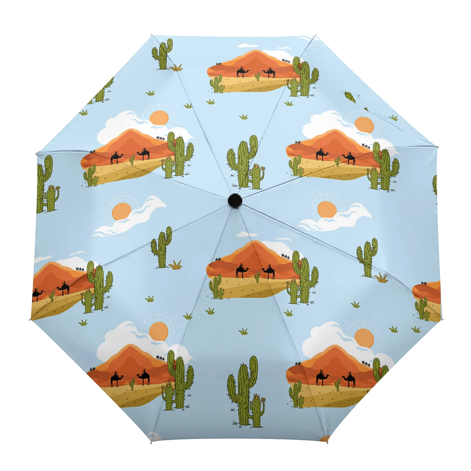 

Зонт Автоматический с ручной росписью, портативный складной зонтик в стиле пустыни, верблюда, кактуса, облаков, с защитой от ветра