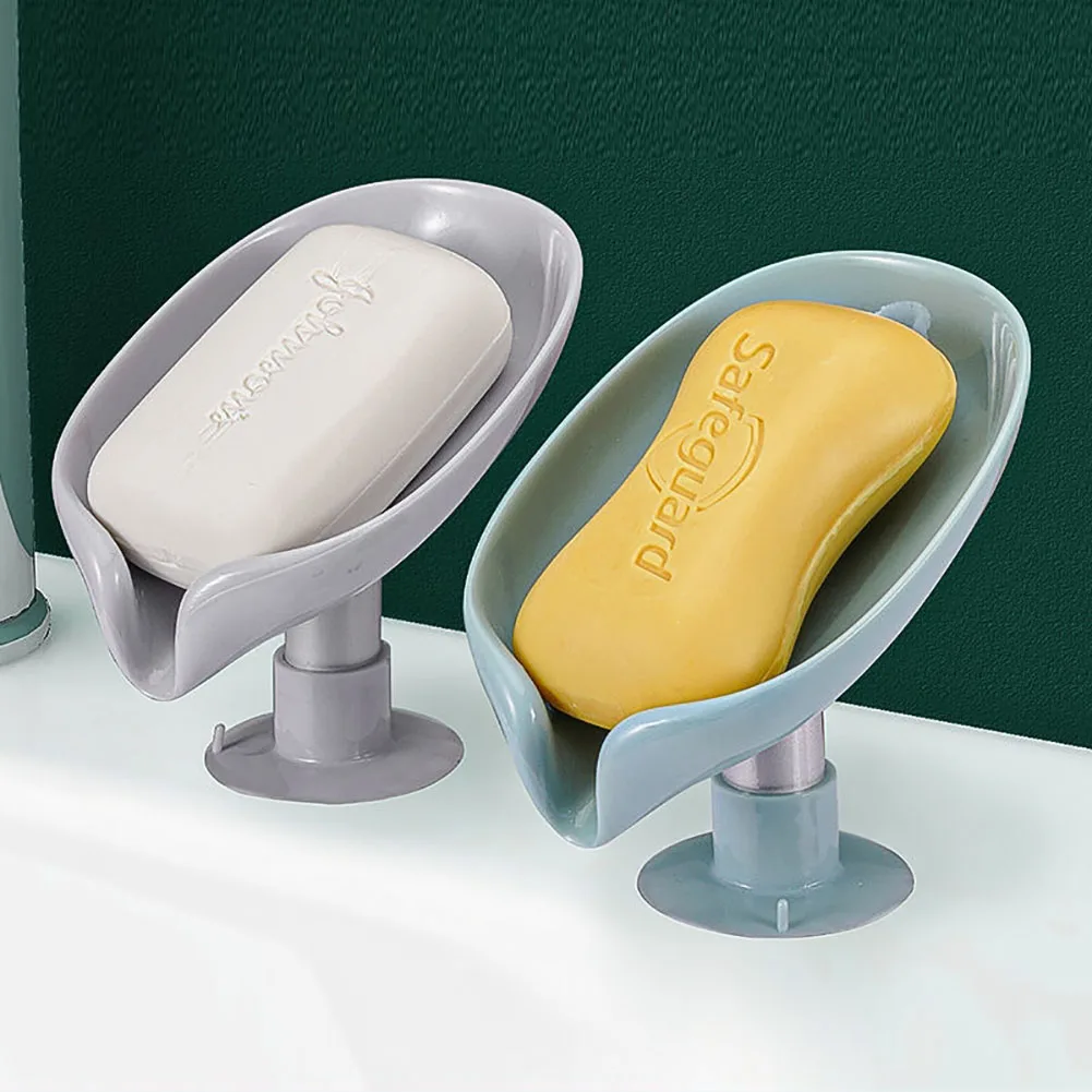 

Leaf Shape Soap Box Drain Soap Holder Box Bathroom Shower Soap Holder sponge Storage Tray Creative Sucker Water-free Storage Box