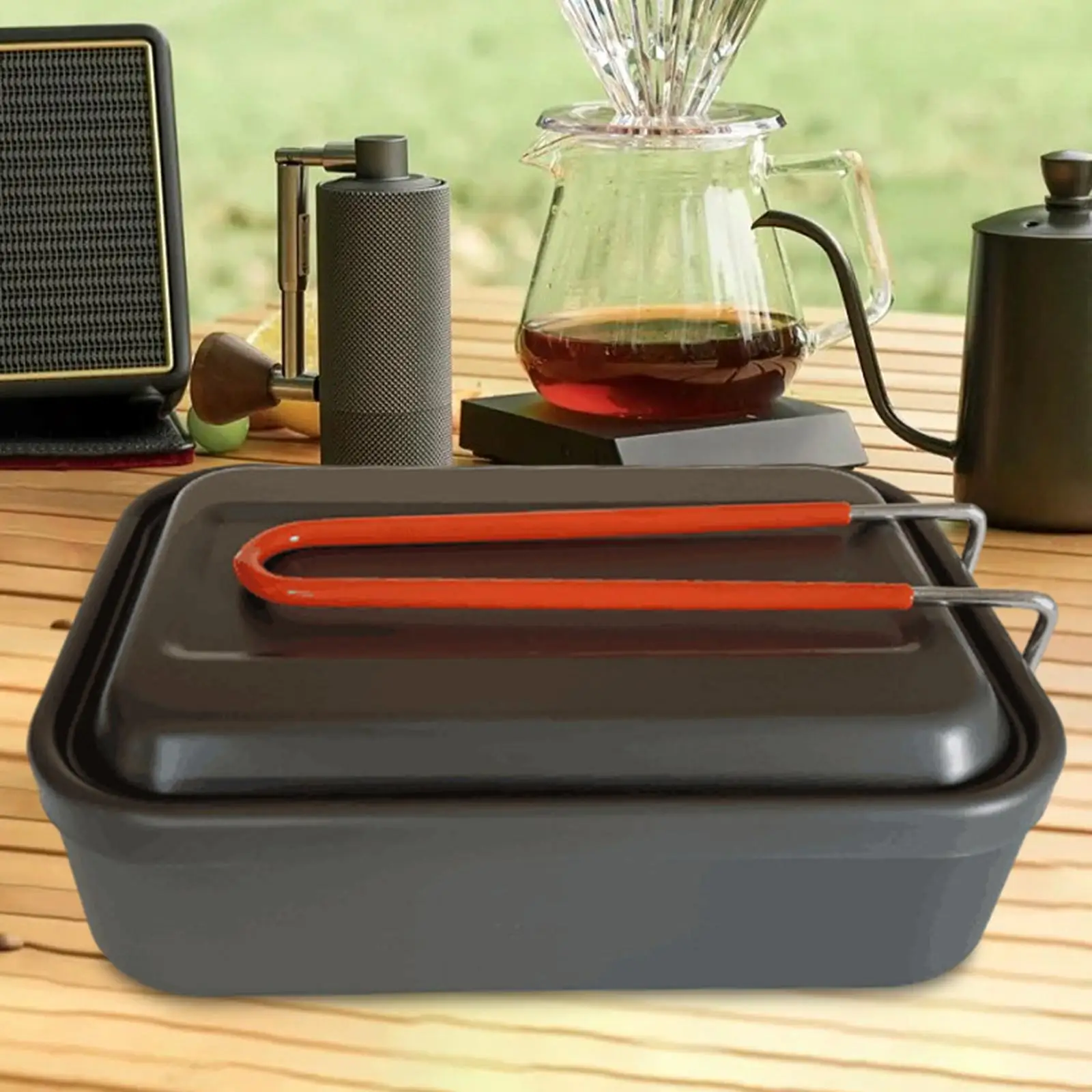 

Camping Cooking Lunchbox Titanium Tableware BBQ Travel Outdoor Work Bento Square Box Fold Handle Lightweight