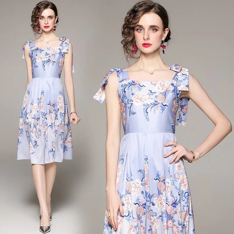 

Женское офисное платье с открытой спиной, синее платье-качели с высокой талией, на бретелях-спагетти, лето