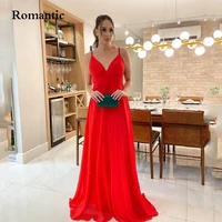 romantic red chiffon evening gowns spaghetti strap sweetheart simple long prom gowns women for reception invite vestido de festa