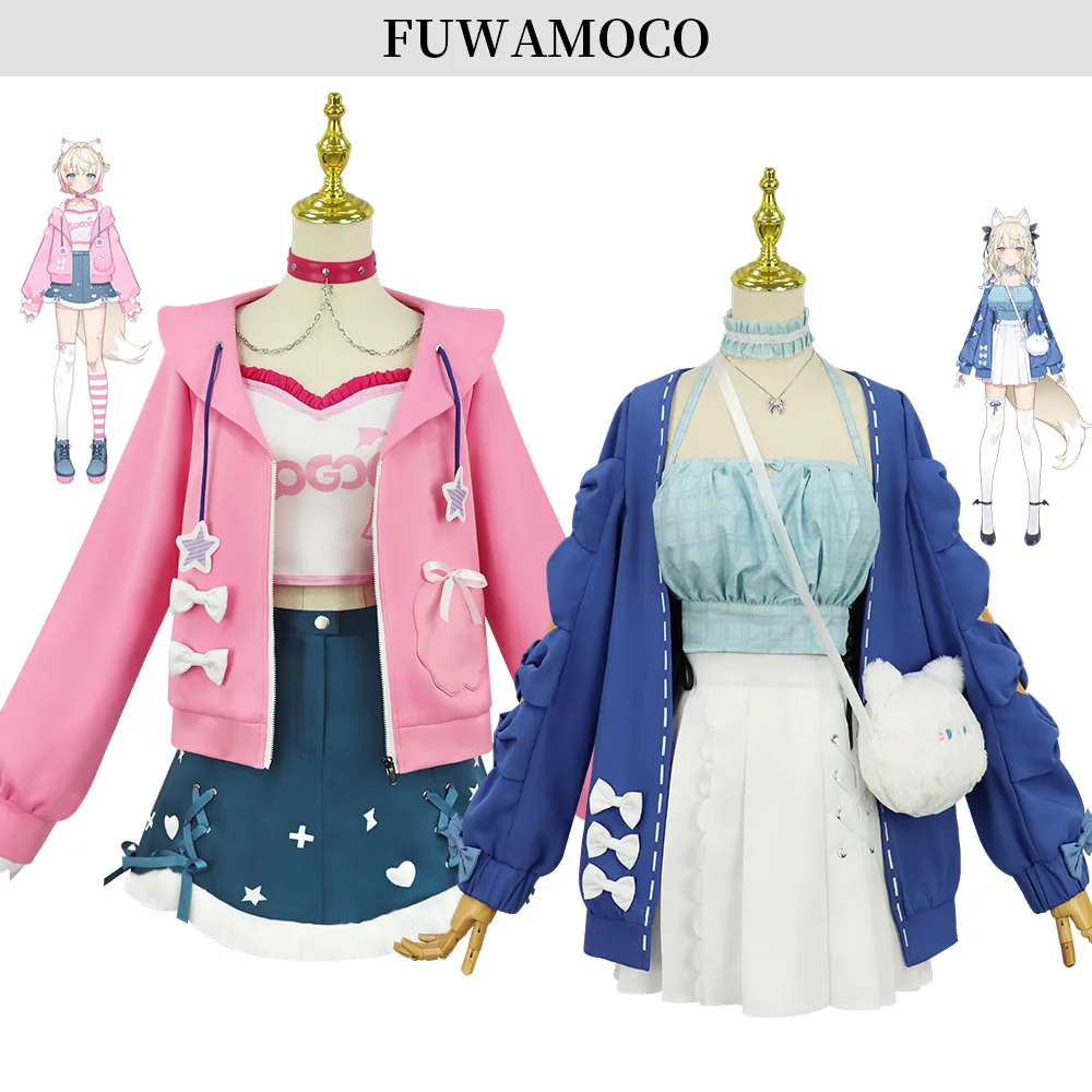 Hololive EN Fuwawa Mococo Аниме Vtuber Косплей Костюм: Новый костюм Fuwa Moco парик праздничное