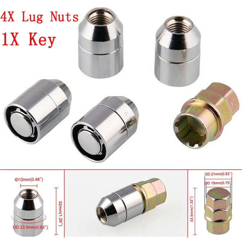 

4 Pcs M12x1.5 Car Anti-Theft Security Locking Wheel Rim Lock Lug Nuts +1 Pcs Key
