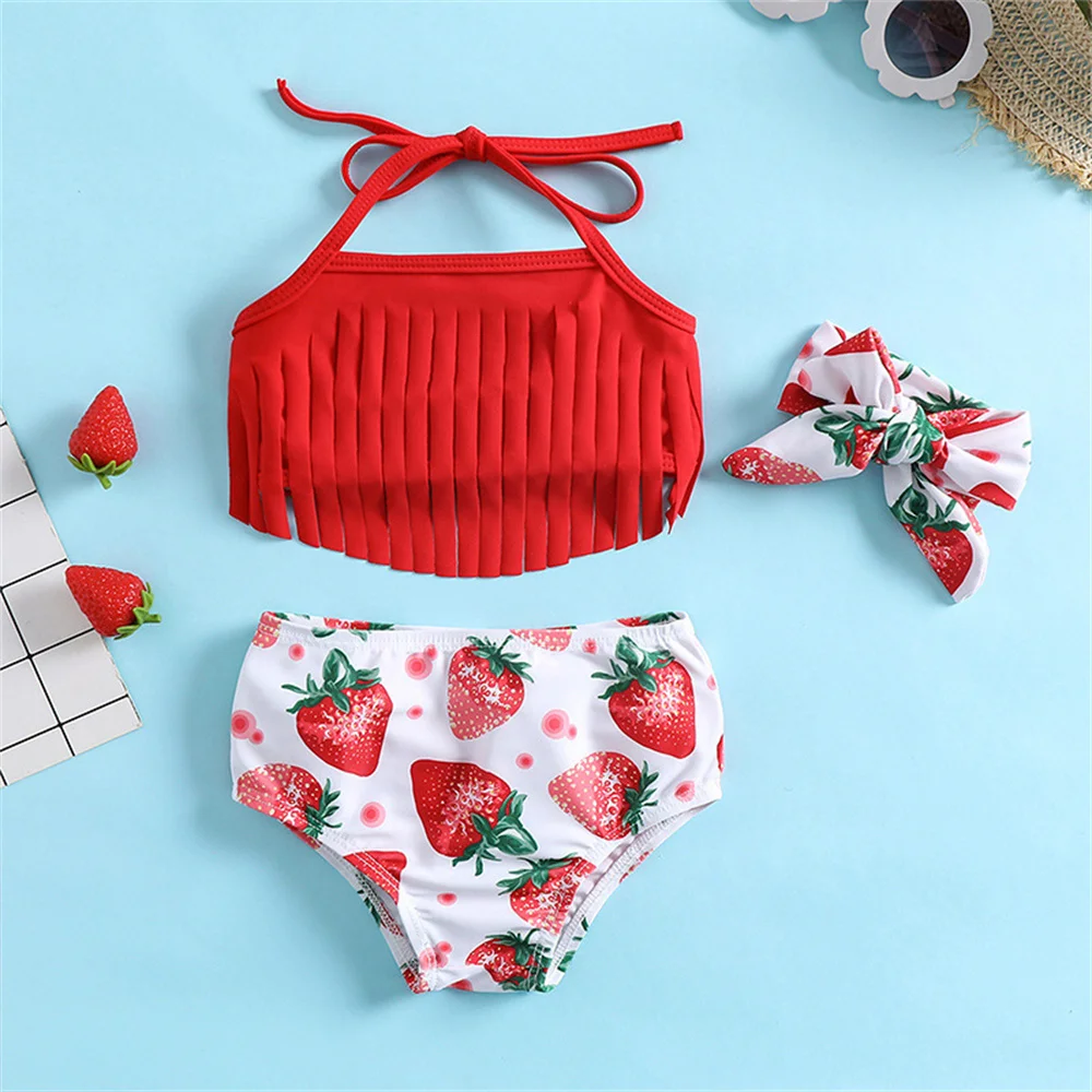 

2023 3-24M Newborn Baby Girls Swimsuit Kawaii Children Tow-piece Swimwear With Ties Toddlers Girl Summer Seaside Beachwear