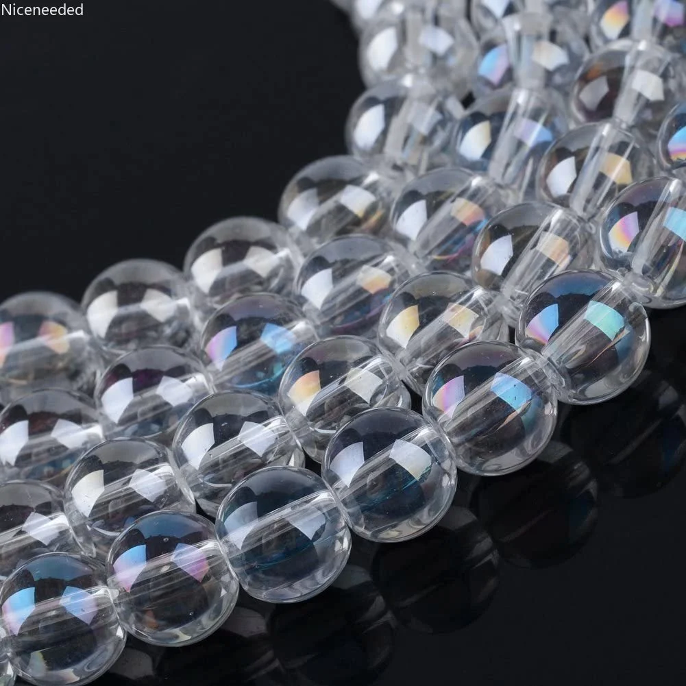 

10 Strands 9.5mm Round Clear Transparent Glass Beads Strands Loose Beads for Necklaces and Bracelets Jewelry Making