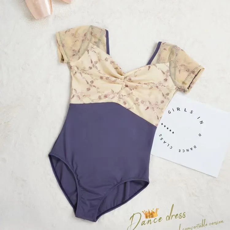 

Балетные трико для женщин, вышитый сетчатый Купальник для взрослых, танцевальный купальник с V-образным вырезом на спине, трико для гимнасти...