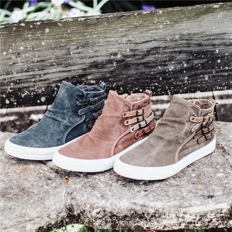

Women boots Autumn Casual Canvas Shoes 2022 Casual Shoes Fashion Female Women Zipper Buckle Flat boots Heel Sneakers
