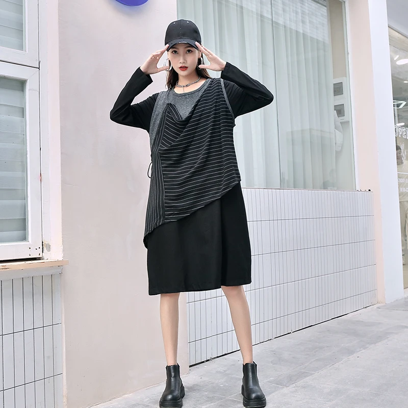 

220914 Vintage Fashion 2022 Autumn New Style Dress Suit Casual Loose Stitching Long Sleeve Two-piece Dress